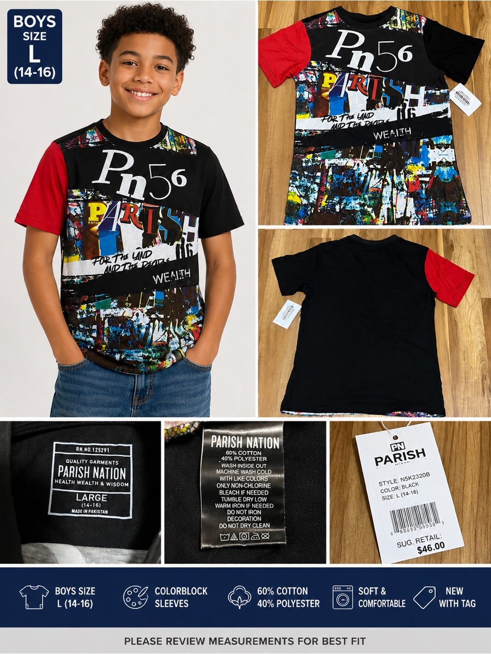 Parish Nation Boys Graphic Tee L 14-16 Colorblock